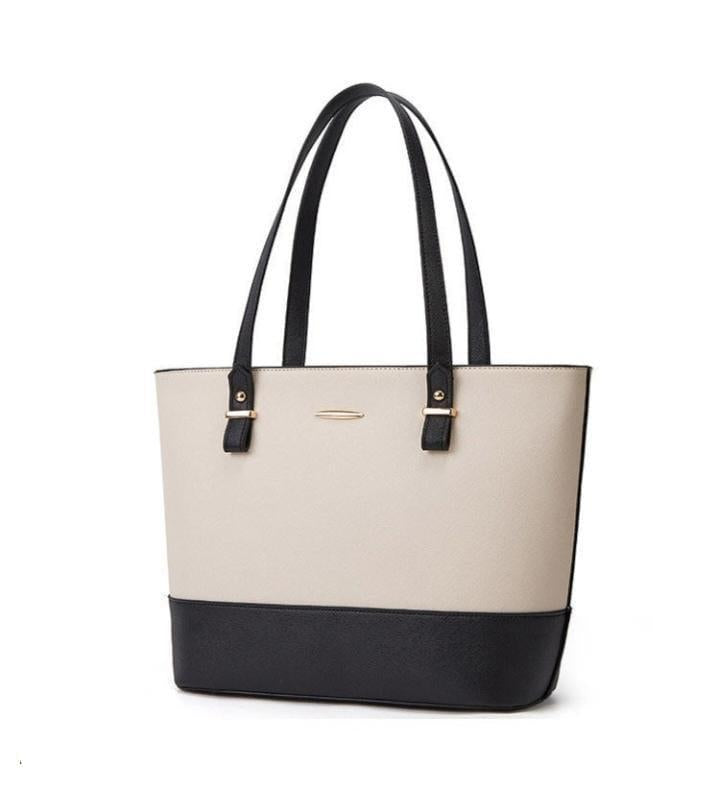 Classic Two-Tone Office Tote – Black & Beige